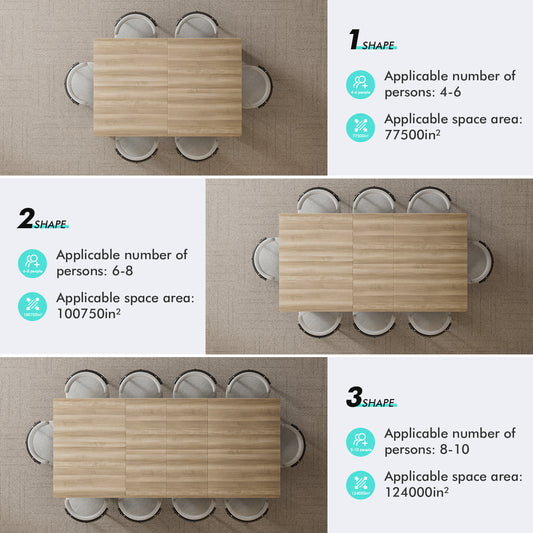 Extendable Dining Room Table for 6-10 Person, Plank and Beam Farmhouse Large Rectangular Kitchen Tables for Living Meeting Room