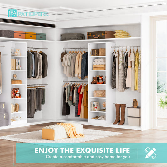 PatioPerk® Wall-Mounted Closet Organizer System with Adjustable Rods and Shelves – Fits Walk-In Closets, Holds 300+ Clothes, Supports 800 lbs