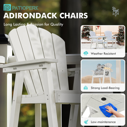 Bar Height HDPE Tall Adirondack Chair Set of 2 with Built-in Shelved Table & Umbrella Slot