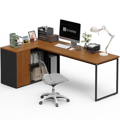 L-Shaped Executive Desk with Power Outlets and Filing Cabinet – 71" Corner Office Desk with Storage and Charging Station