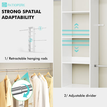 PatioPerk® Wall-Mounted Closet Organizer System with Adjustable Rods and Shelves – Fits Walk-In Closets, Holds 300+ Clothes, Supports 800 lbs