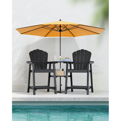Bar Height HDPE Tall Adirondack Chair Set of 2 with Built-in Shelved Table & Umbrella Slot