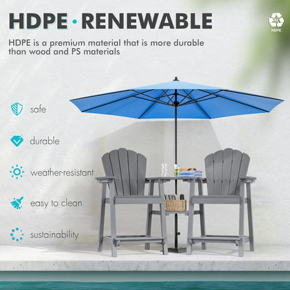 Bar Height HDPE Tall Adirondack Chair Set of 2 with Built-in Shelved Table & Umbrella Slot